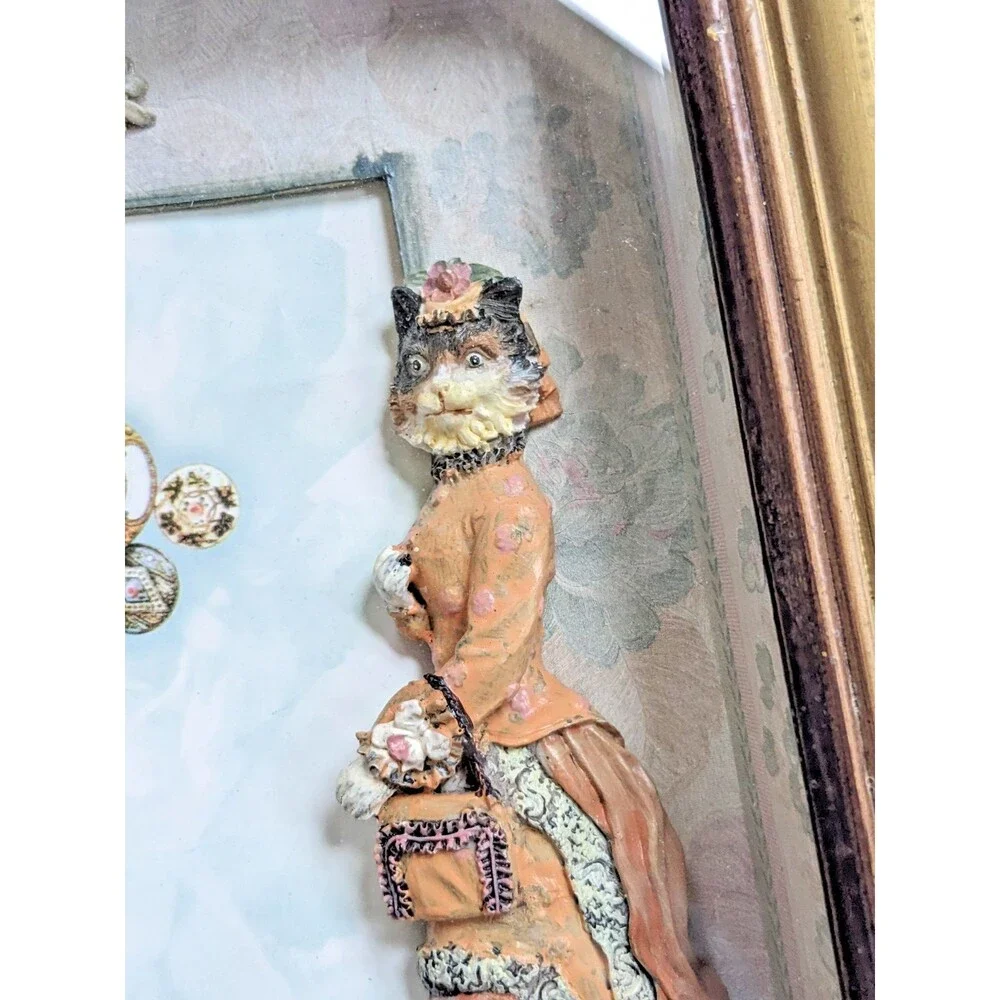 Vintage‎ Seymour Mann Anthropomorphic Cat Victorian Lady Shadow Box Photo Frame